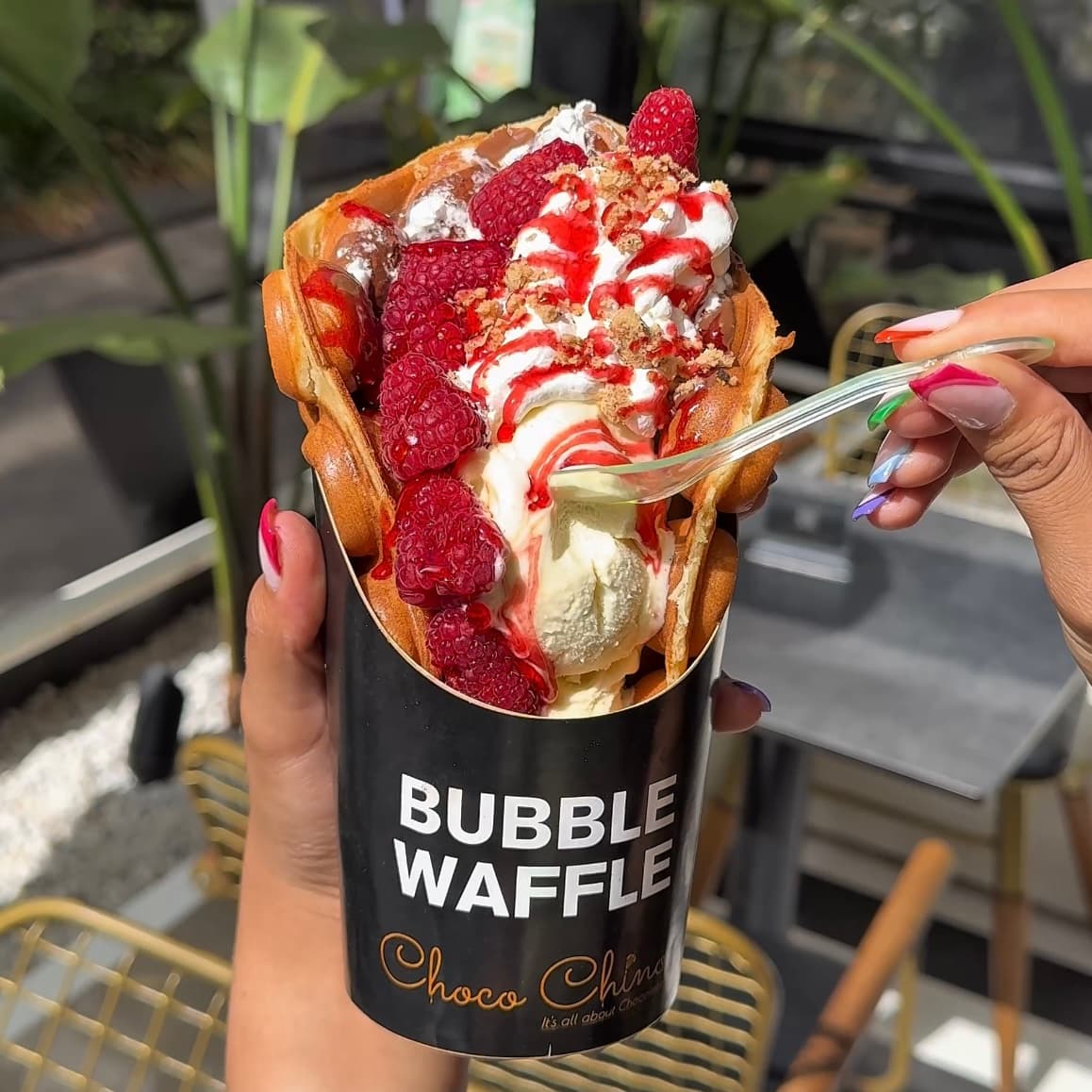 Raspberry Bubble Waffle
